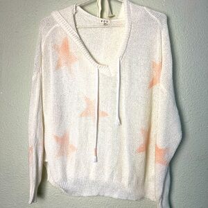 Women's POL V-Neck Pullover With Hood Cream/Pink Hearts Size Medium